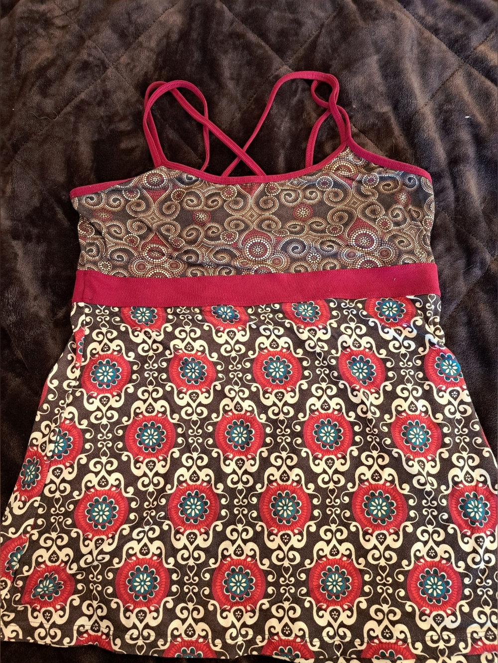 PrAna Breathe Kaley Tunic Top Tank top  Strappy Sz XL Built In Shelf Bra